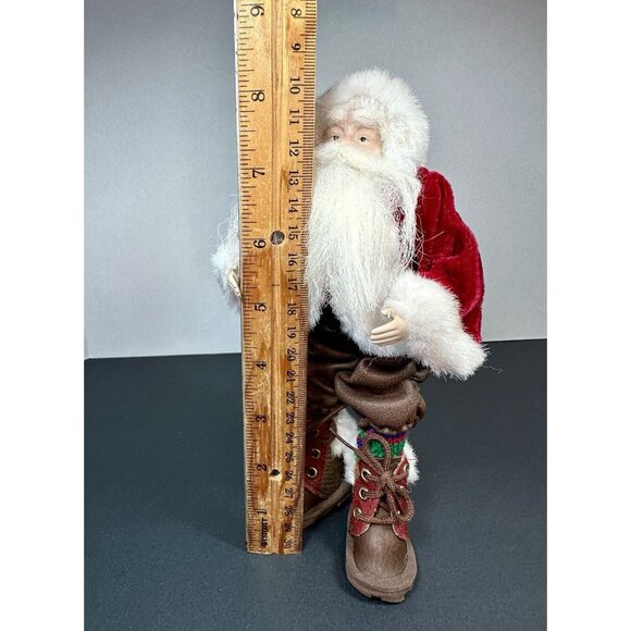 Santa Clause In Hiking Boots Velvet Starburst Hat Sweater Green Red Socks 8.5” - Picture 14 of 15